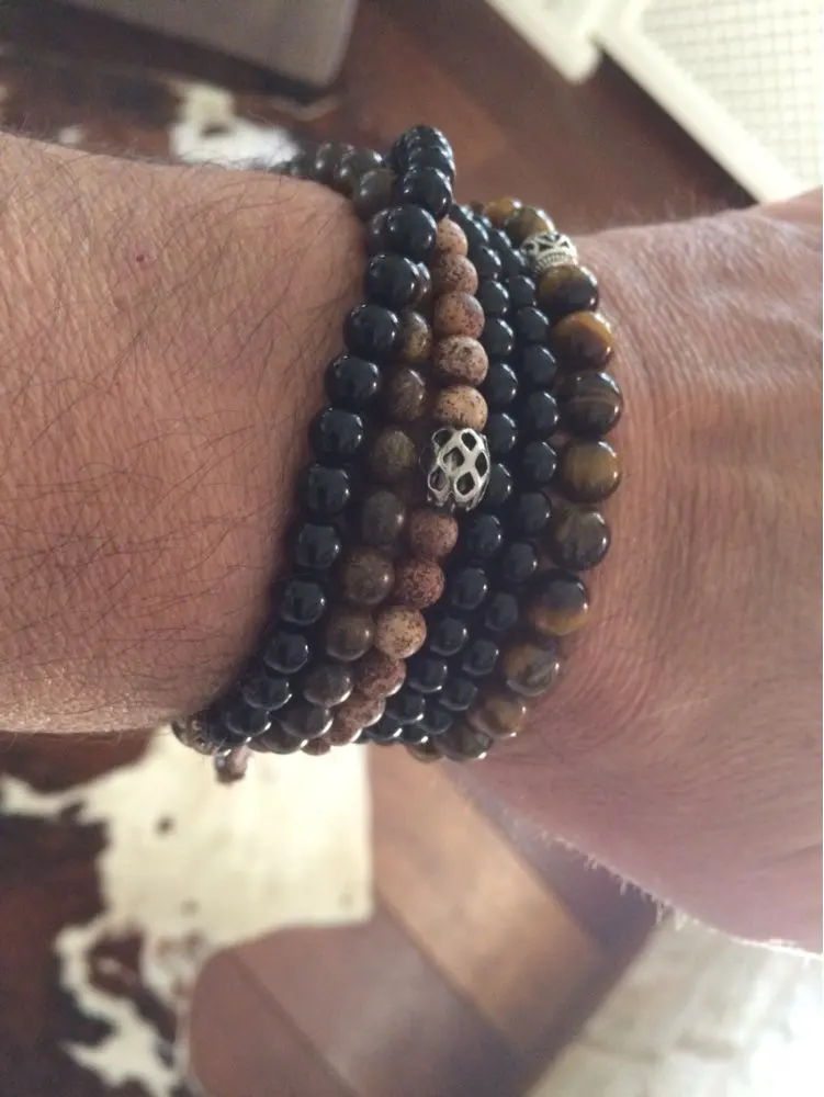 Мужской браслет 6 мм Bronzite Buddha Evil Eye эластичный ручной работы растягивающиеся