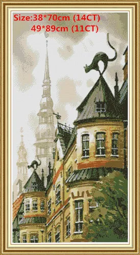 cat on the roof Кошка Наборы для вышивания крестиком наборы для вышивания наборы для рукоделия животные пластик холст вышивка крестом пакет стежка вышивка крестом Woif вышивка Hafty - Цвет: cat on the roof