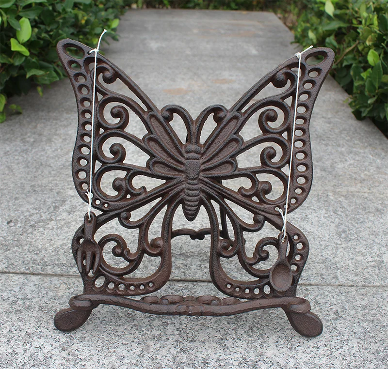 

Timeless Beauty Butterfly Cast Iron Cookbook Holder,Newspaper rack-brown