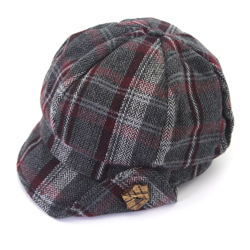 Beret Hat Female Winter Wool Berets Cap British Autumn Men Korean Japanese Knitting Painter Hats Women Plaid Pumpkin Caps H6725