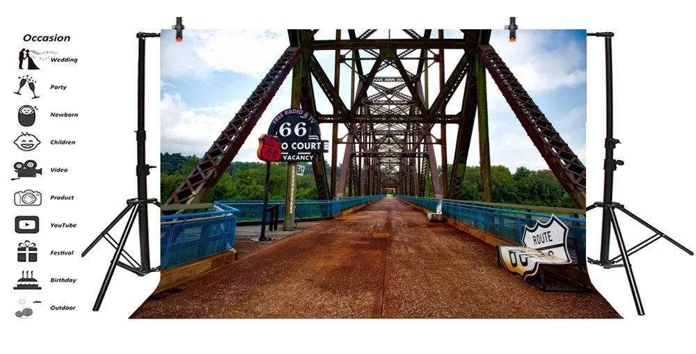 Laeacco Route 66 доска знак стальной мост ребенок живописный фотографический фон