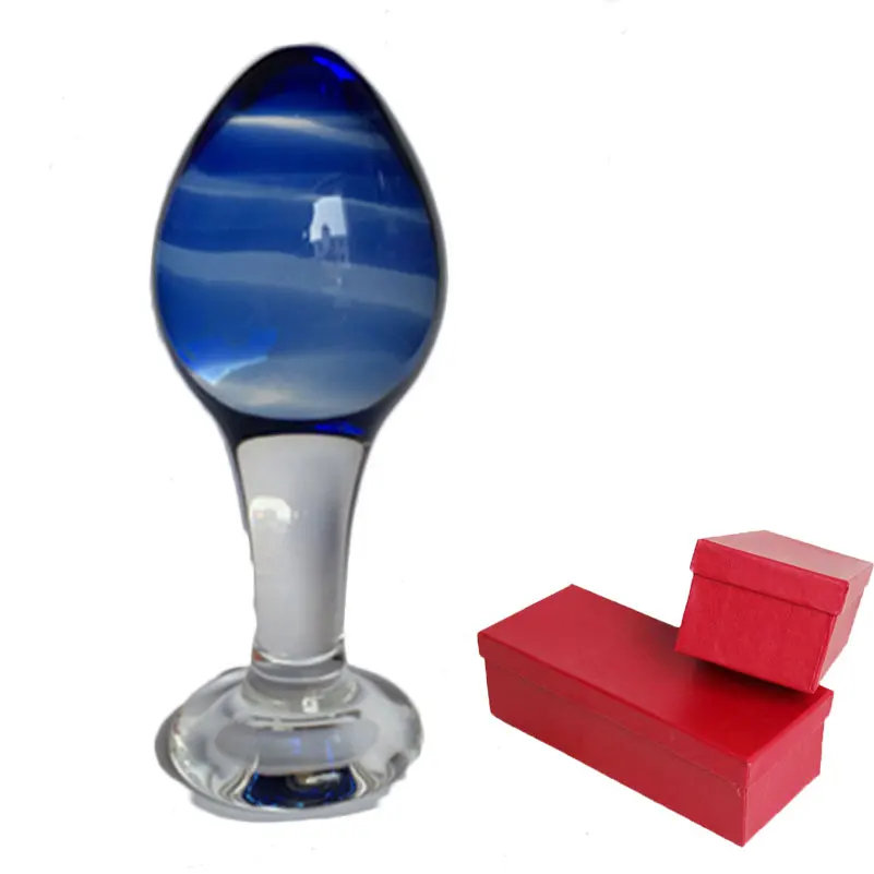 Стеклянная Анальная пробка большой фаллоимитатор с большим шариком синяя для