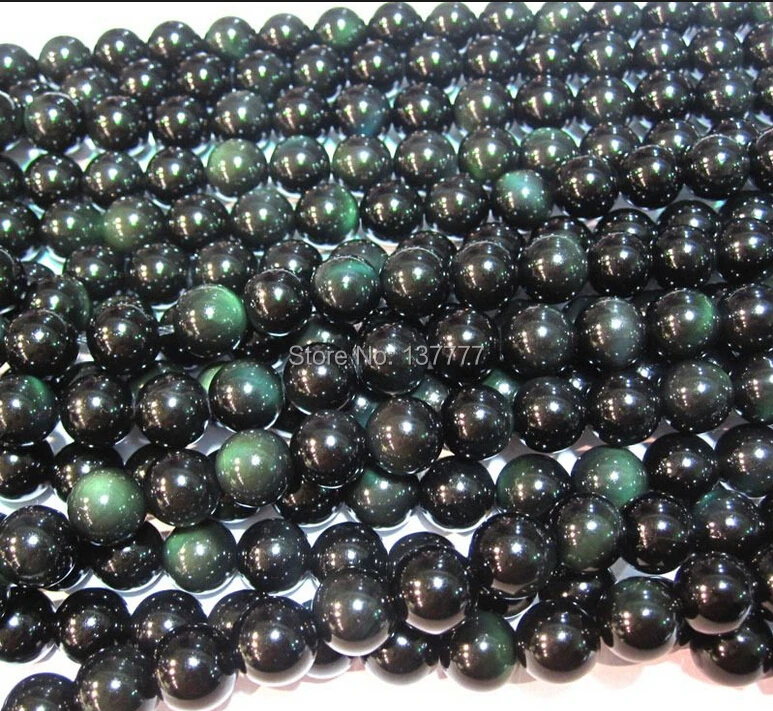 Круглые бусины из черного обсидиана 5 А натуральный зеленый кошачий глаз 15 Дюймов