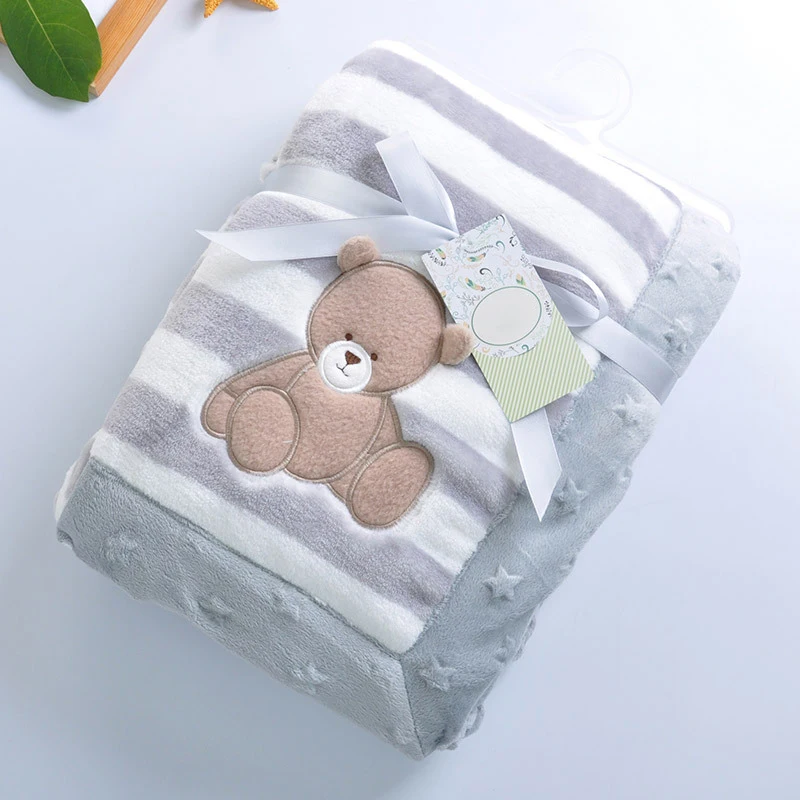 Gray Bear 75X100cm Детское одеяло высокого качества с рисунком, детское одеяло, Детские утепленные, фланелевые пеленки, конверт, коляска, постельное белье для новорожденных малышей, одеяло s - Цвет: Gray Bear 75X100cm