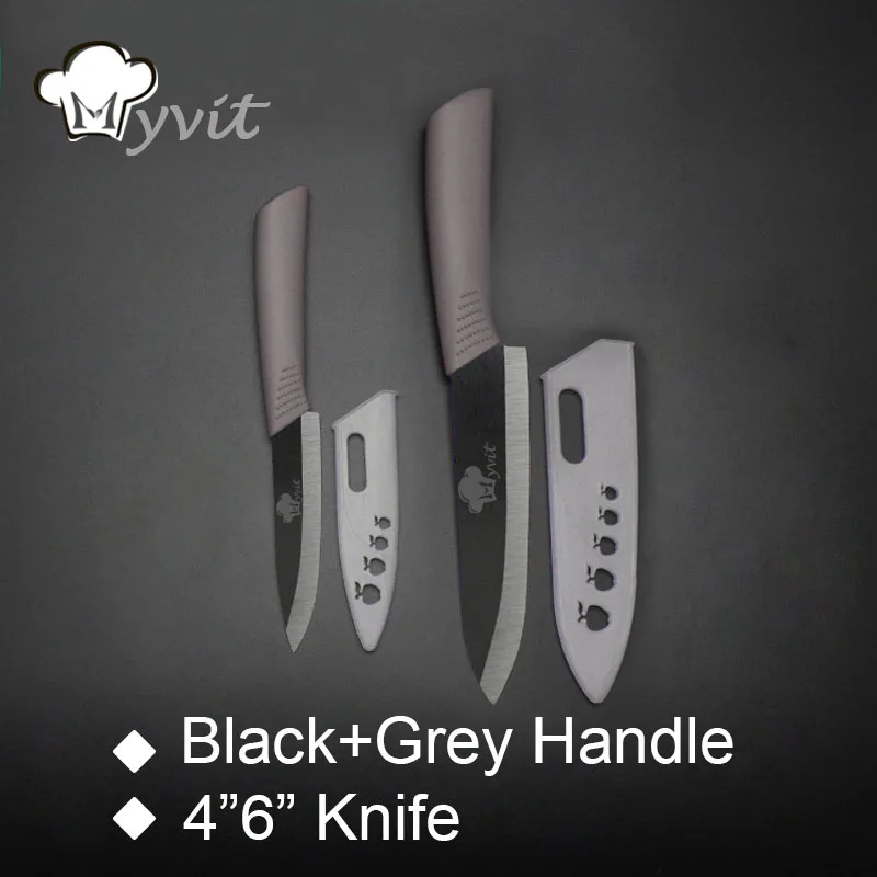 GREY Фирменные керамические ножи Myvit, 4 дюйма и 6 дюймов, поварские ножи, ультра острые кухонные принадлежности, нож для фруктов, Черное лезвие, кухонная утварь - Цвет: GREY
