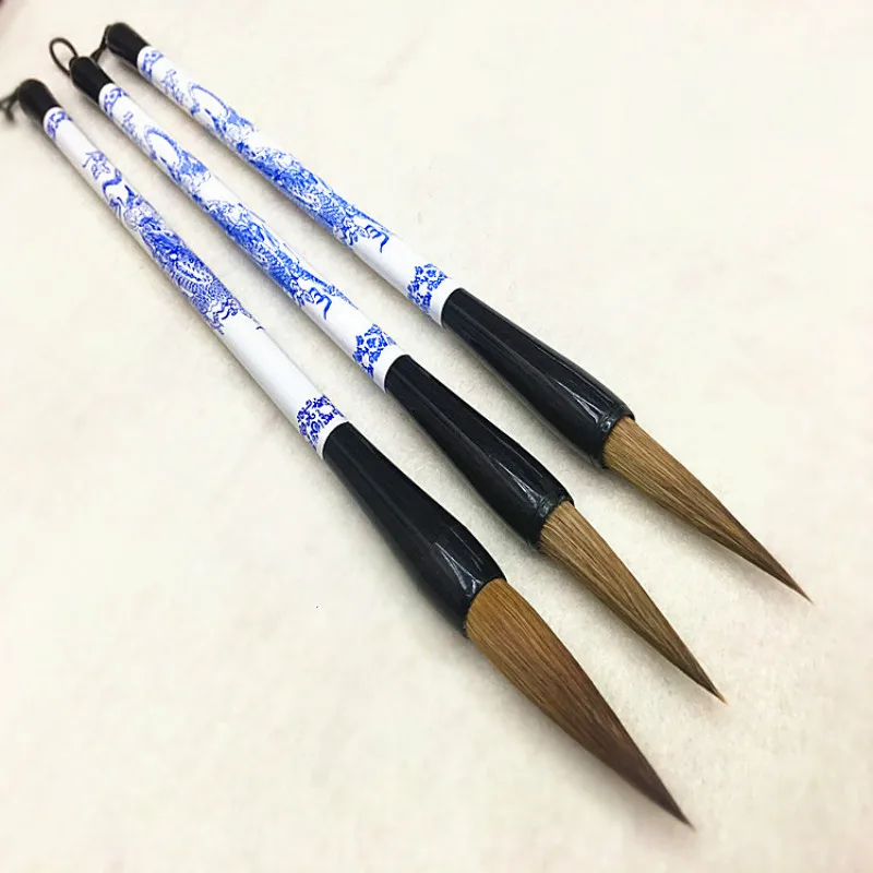 10PCS Chinese Traditional Calligraphy Brush Pen Weasel Hairs Medium Regular Script Brush for Beginner the Scholar's Four Jewels