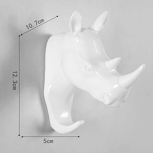 Rhino White Аксессуары для домашнего декора из смолы, статуэтка в виде головы животного, настенные художественные Крючки для подвешивания, декоративный держатель для ключей, вешалка для одежды - Цвет: Rhino White