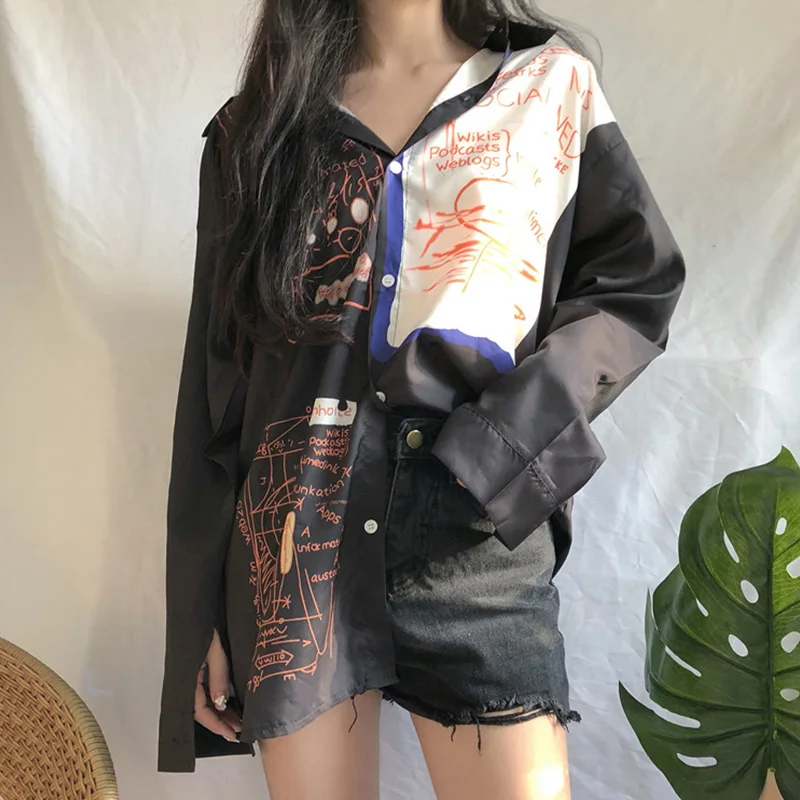 Ulzzang модная IdoneIT Брендовая женская одежда блузки свободные осенние Рубашки