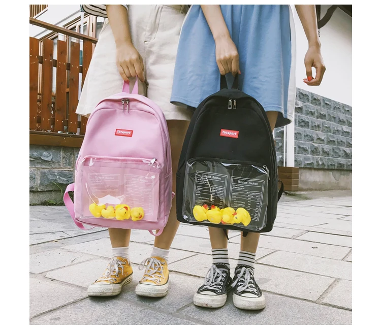 Ulzzang Корейский мультфильм Повседневная Милая утка прозрачная сумка женская мода буквы большой емкости японский рюкзак