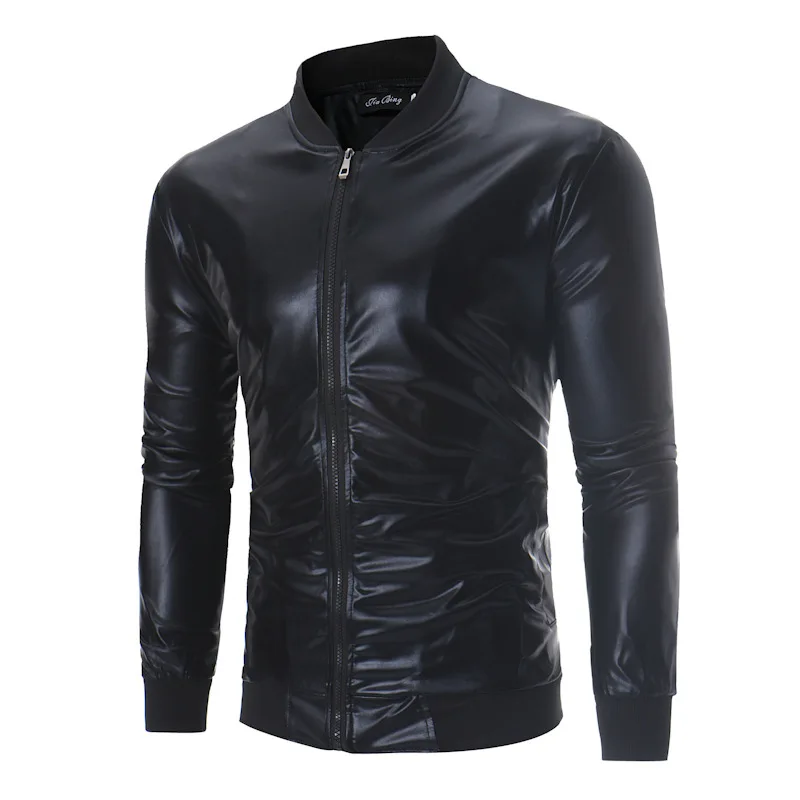 black Серебряная куртка металлик Мужская блестящая бронзовая на молнии Casaco Masculino Повседневная куртка-бомбер мужская одежда для ночного клуба - Цвет: black