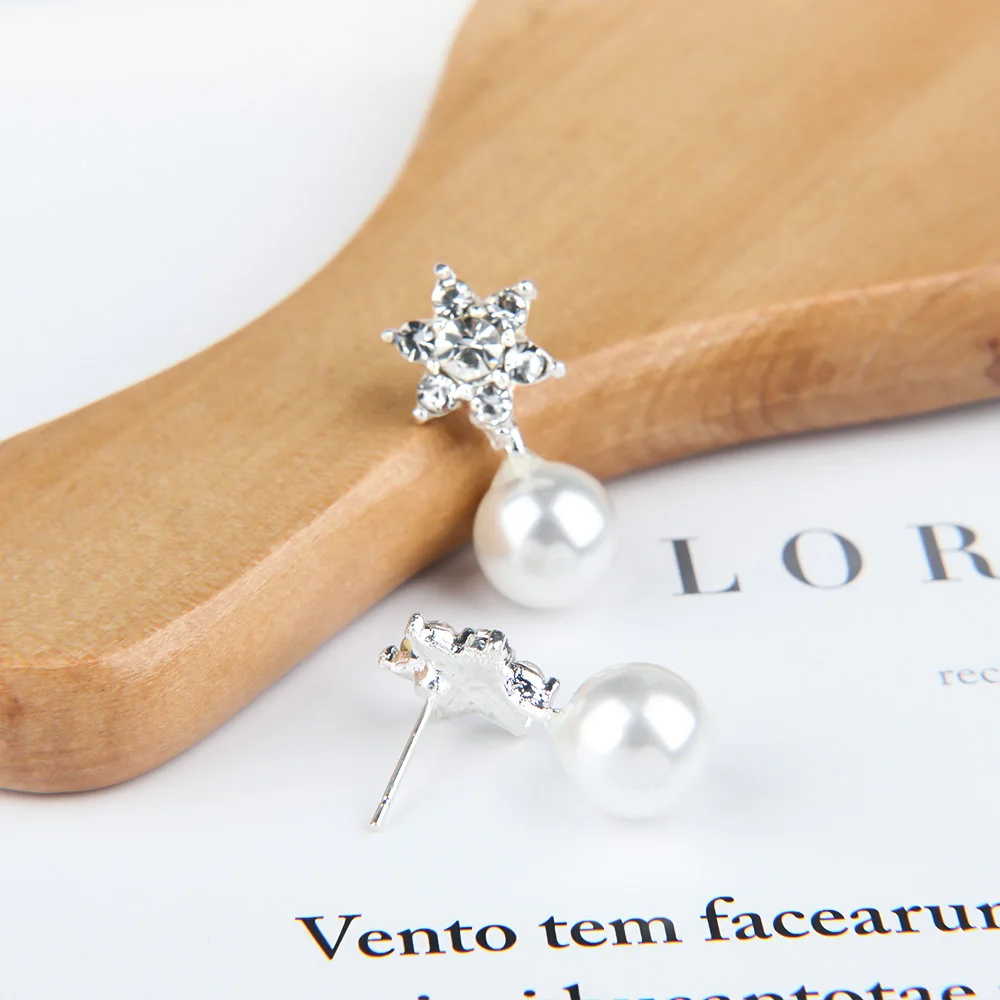 Crystal Zircon Hexagon Star Six Small Sun Imitation Pearl Stud Earring For Women brincos Simple Style Jewelry Gift Girl | Украшения и