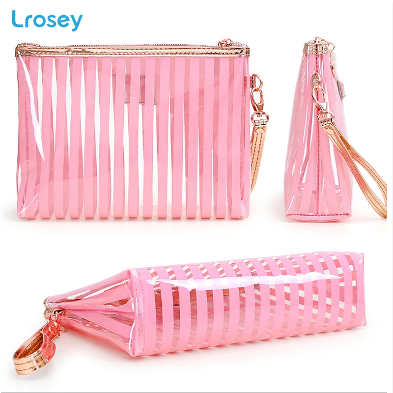

Korean Stripe Makeup Organizers Transparent Waterproof Washing Bag PVC Cosmetic storage bags Fitness bath travel cosmetic bag