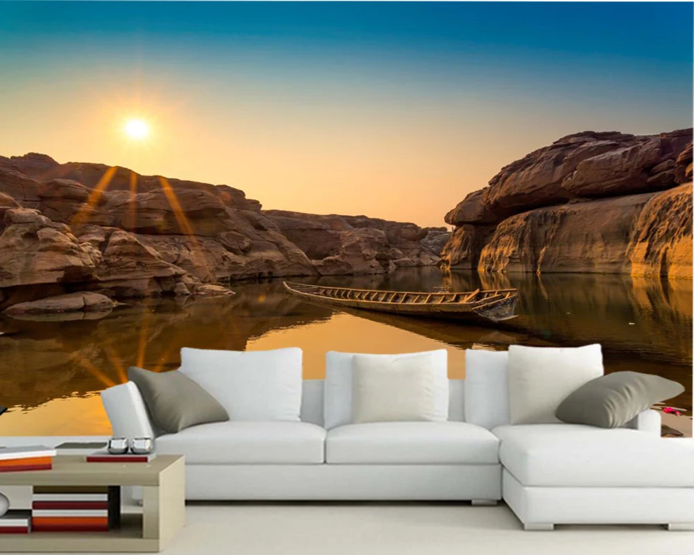 Papel де parede Sunrises и sunsets парки лодки для озера природа фото обои гостиная ТВ диван