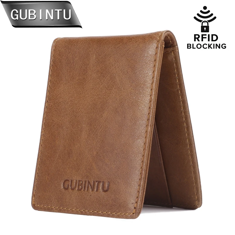 

GUBINTU повседневные мужские бумажники с блокировкой RFID, держатель для кредитной карты, чехол, тонкий бумажник из натуральной кожи, кошелек с п...