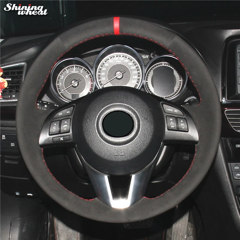 

Hand Sew Black Suede Car Steering Wheel Cover for Mazda 3 Axela 2013-2016 Mazda 6 Atenza 2014-2017 Mazda 2 2015-2017 CX-3