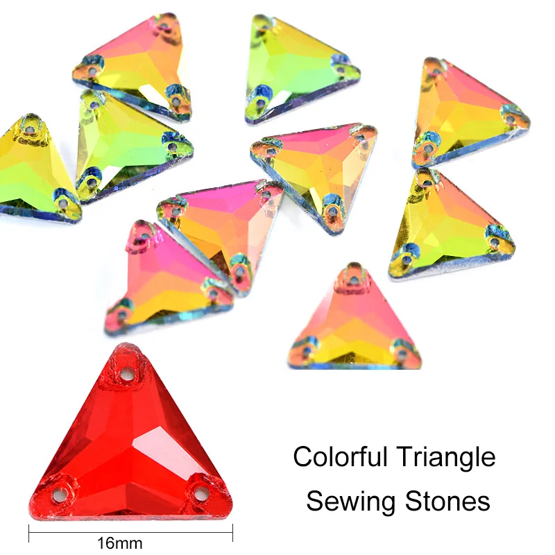30 шт. 16 мм Хрустальное стекло с трехугольным швом стразы для шитья цветные