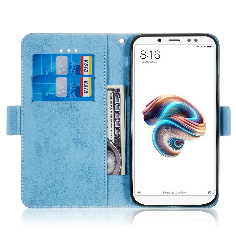 Роскошный однотонный Чехол кошелек в стиле ретро для Redmi Note 5 Pro 6 6A Plus S2 с откидной