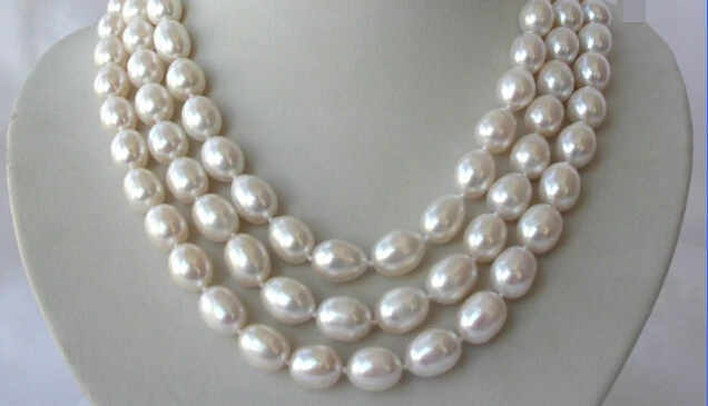 

vogue popular 3rows big 13mm baroque white freshwater cultured pearl necklace