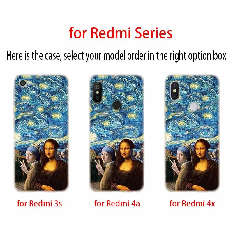 Прозрачный силиконовый чехол с забавным рисунком Ван Гога Мона Лизы для Xiaomi Redmi