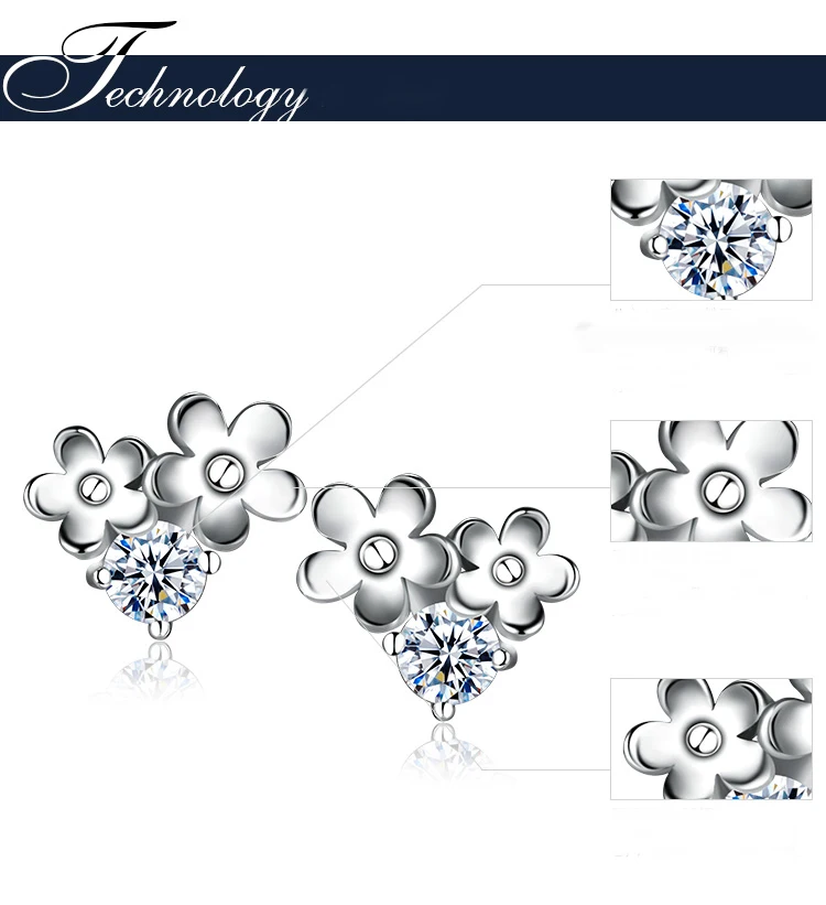 Модные женские серьги гвоздики серебристого цвета с кристаллами и двойным
