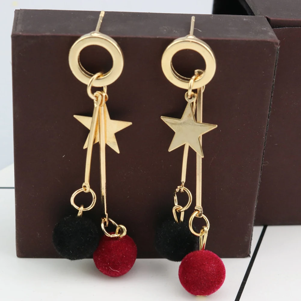 Simple Five Pointed Star Plush Ball Long Dangle Sexy Women Tassel Earrings Gifts | Украшения и аксессуары