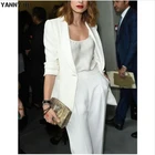 Белый женский деловой смокинг для офиса, Модный деловой костюм для работы, женские брючные костюмы