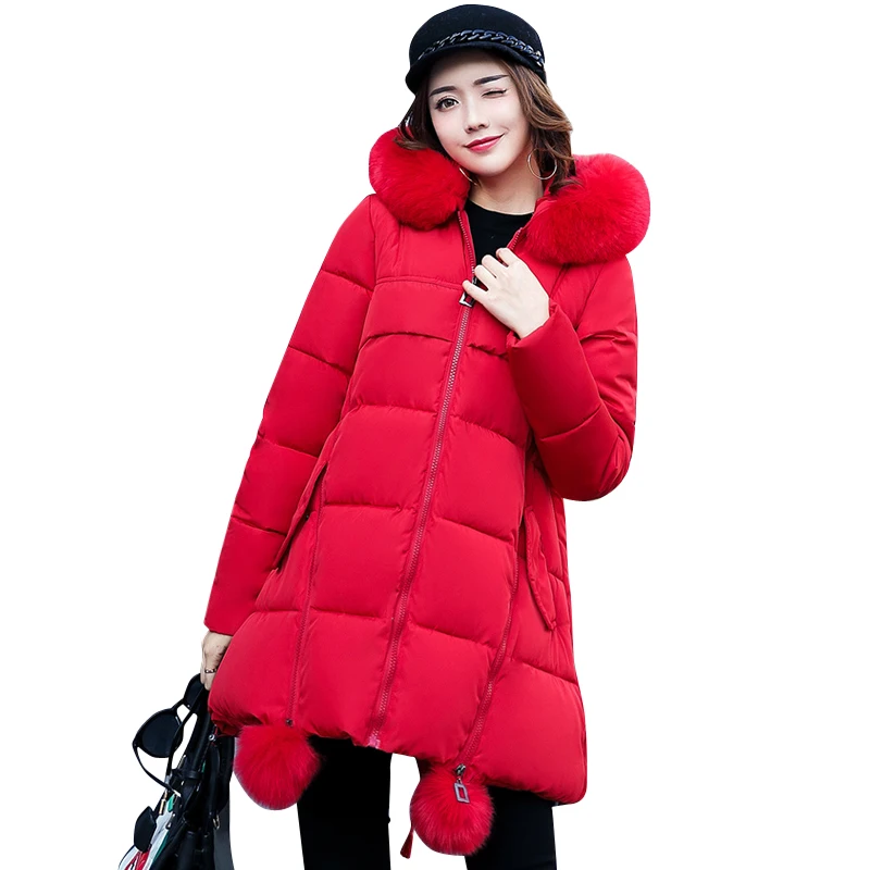Женская парка средней длины модная куртка с меховым капюшоном хлопковая для