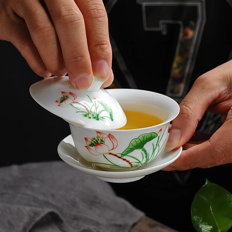 Белый фарфор gai wan чайный набор Bone China красивый и легкий kettleDehua gaiwan для путешествий