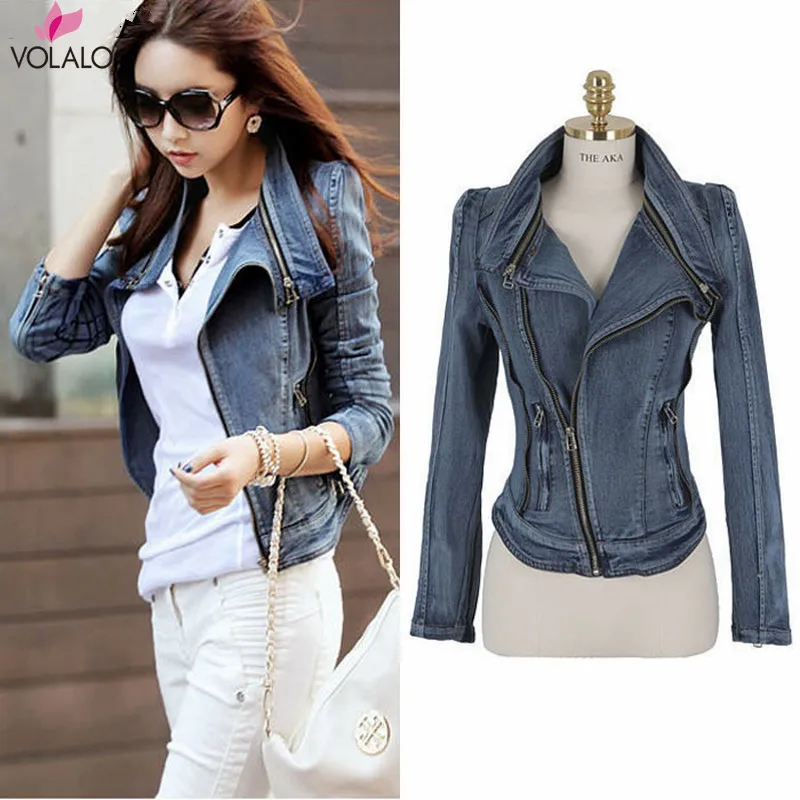 

VOLALO 2023 Spring Autumn Winter New Women's Retro Jacket Cowboy Coat Long Sleeves Denim Jacket BF Hip Hop Jean Coat Streetwear