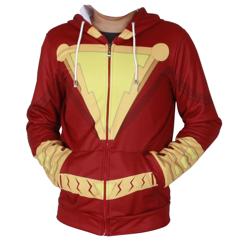 Маскарадные Костюмы супергероев Shazam Billy Batson, толстовка с капюшоном, куртка капитана