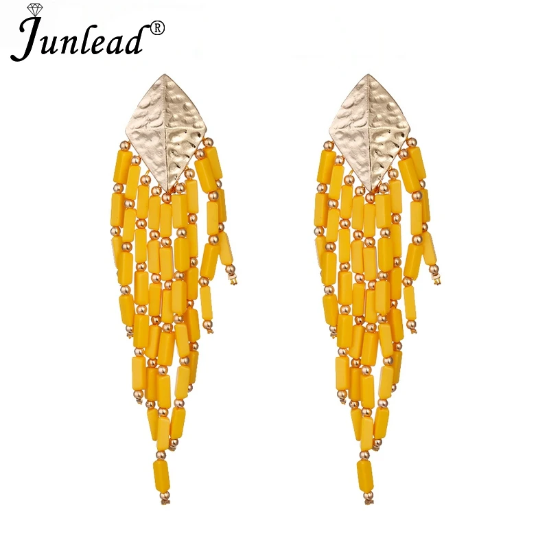 Junlead Charm брендовые разноцветные бусы висячие серьги с кисточками эффектные