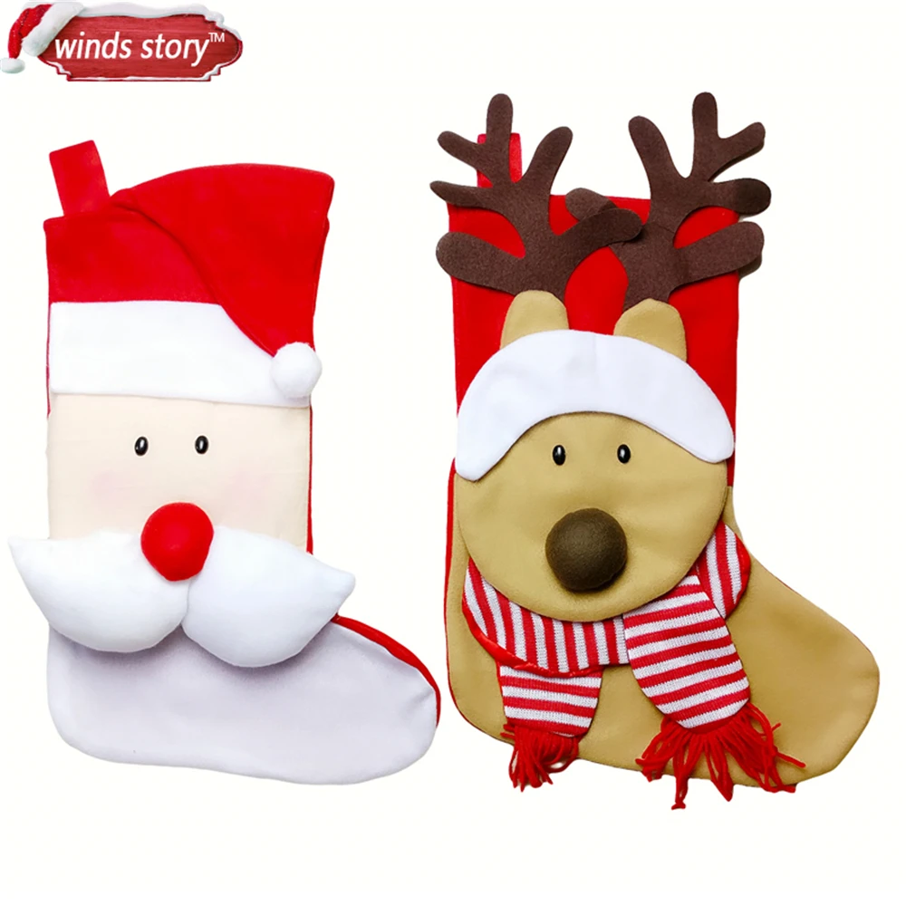

1pcs Large Cute Christmas Stocking Decoration Santa Claus Deer Christmas Gift Candy Bag Indoor Xmas Decor Sock Xmas tree Strap