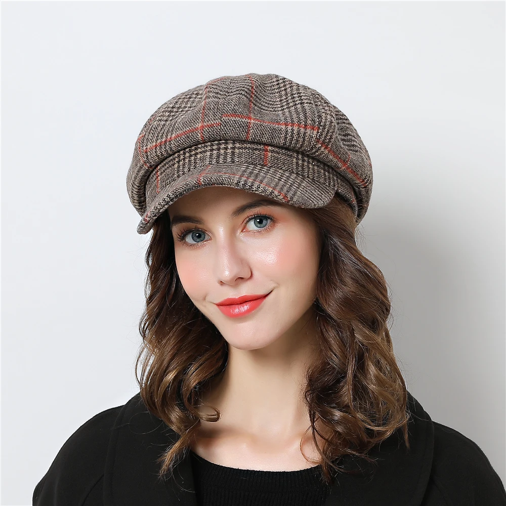 Women Baseball cap For Winter Female Cotton Hats Plaid Vintage Fashion Octagonal Casual boina Autumn 2019 Brand New Women's Caps