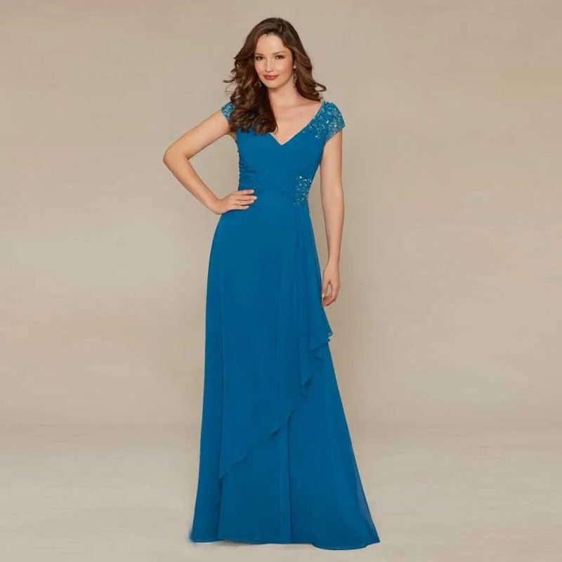 2017 Шифоновых Линия Синий Фиолетовый Мать Невесты платья Плиссе Блестками V Шеи