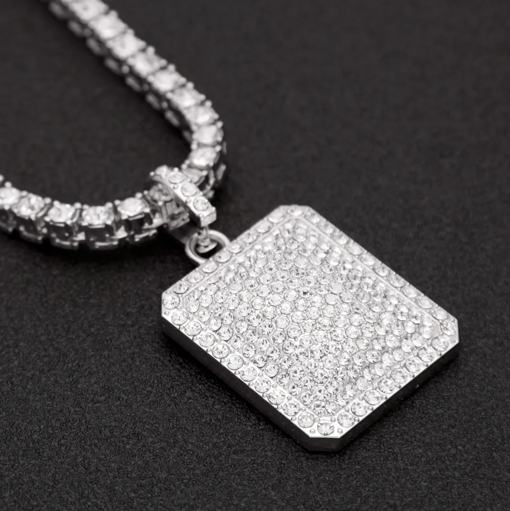 Полный Iced Out Rhinestone цвета: золотистый, серебристый квадратный собака армии Tag кулон теннис цепи хип-хоп Bling Цепочки и ожерелья Jewelry Цепочки и ожерелья s для мужской