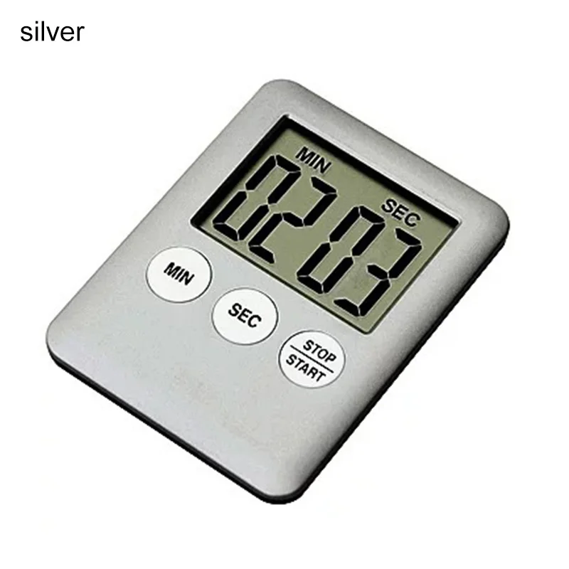 silver Ультра-тонкий цифровой кухонный таймер на батарейках с магнитной задней ЖК-дисплеем минутный секундный обратный отсчет времени напоминание - Цвет: silver