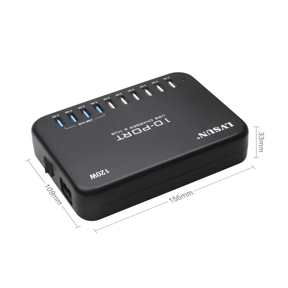 LVSUN 120 Вт 5 в 24 а 10 портов USB зарядное устройство и концентратор 2 0 чипсет с