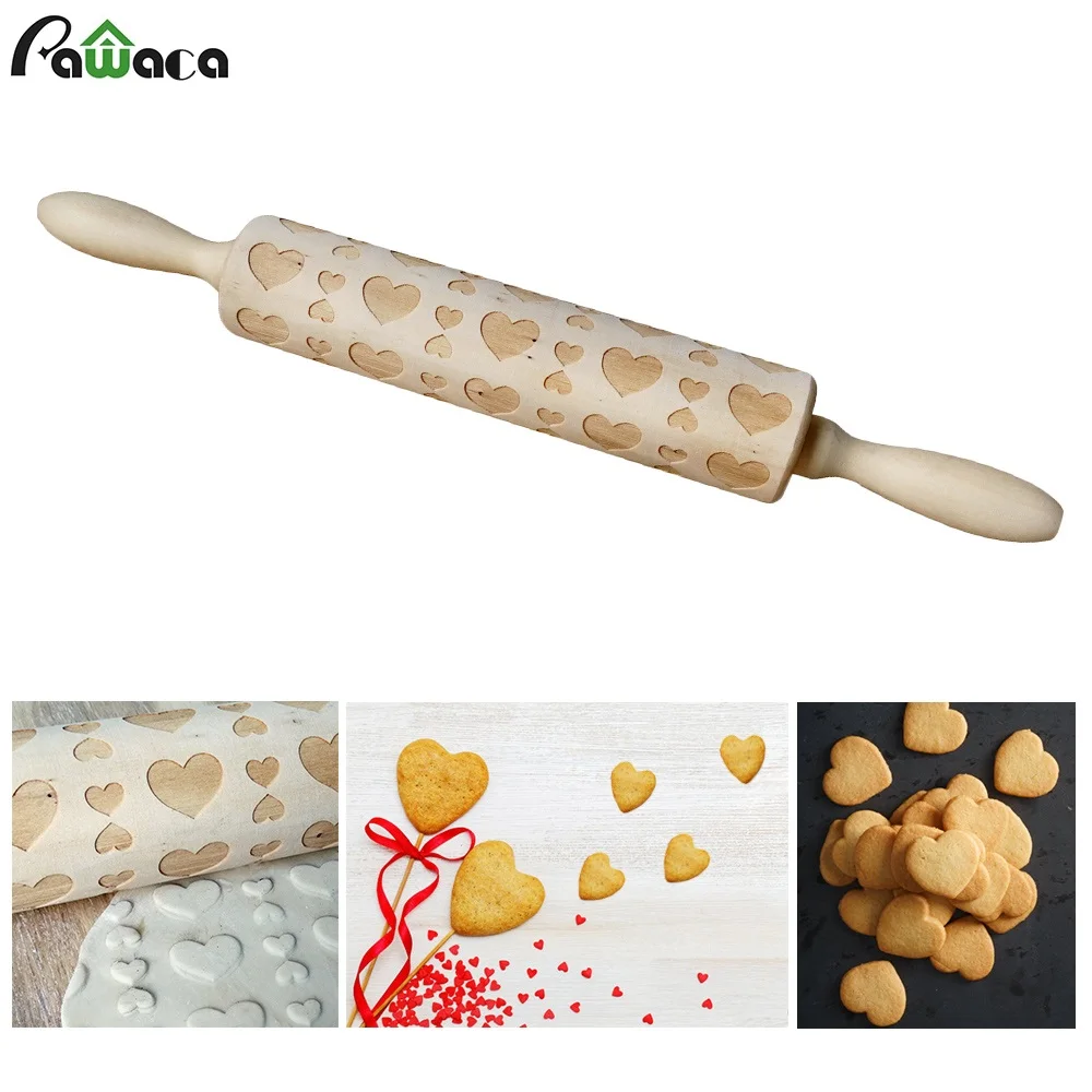 Рождество тиснение Rolling Pin помадка выгравированы резные дерево тиснением Кухня
