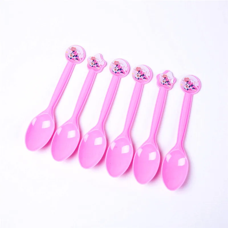 Spoons-6pcs Девушки пользу Дисней тема Минни Мауса свадебный фестиваль посуда малыш день рождения бумажный мультяшный стаканчик и тарелка салфетка баннер поставка - Цвет: Spoons-6pcs