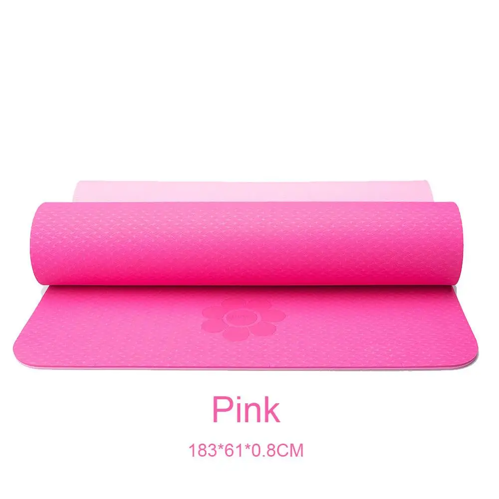 0.8cm Pink Хит! нескользящий коврик для йоги, коврики для йоги для фитнеса, пилатеса, тренажерного зала, экологически безвкусные ТПЭ спортивные подкладки 183*61*6 мм/8 мм с ремнем для сумки для йоги - Цвет: 0.8cm Pink