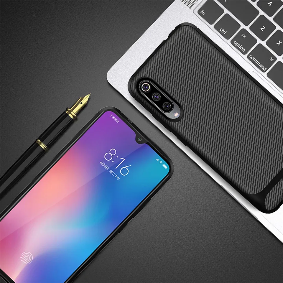 Чехол для Xiaomi Mi CC9 мягкий силиконовый ударопрочный чехол из углеродного волокна