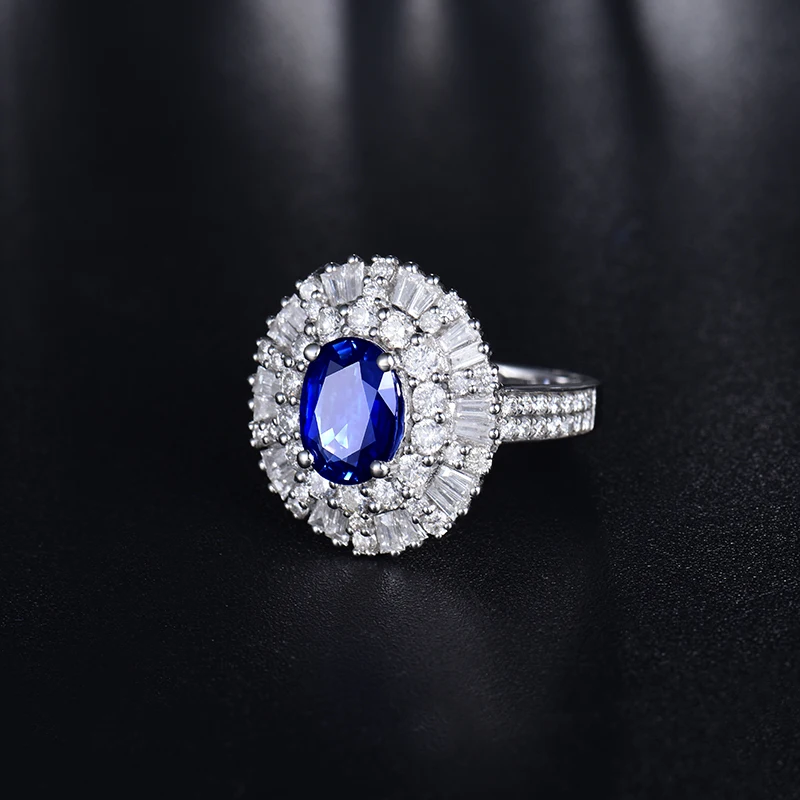 LOVERJEWELRY роскошное кольцо из натурального сапфира 18 К белое золото синий сапфир - Фото №1