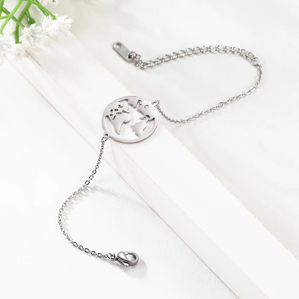 Браслет LIKGREAT с изображением карты мира глобуса земли континента золотая цепочка
