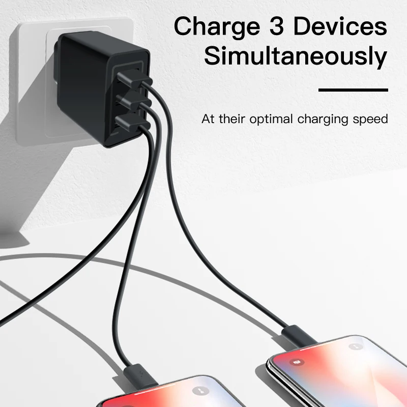 VEEAII 3 порта 2.1A QC3.0 зарядка для айфона настенный адаптер USB зарядное устройство ЕС