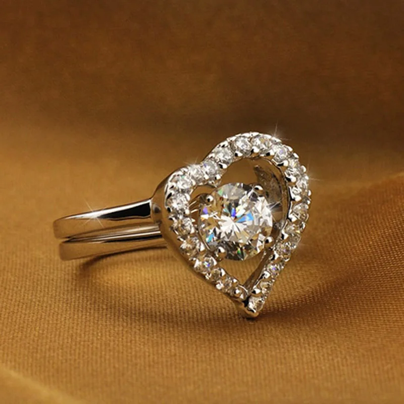 Moissanite Engagement Ring Set for Women Perfect Matching Genuine 14K Solid White Gold 0.8 Carat Heart Shape Your Lover | Украшения и