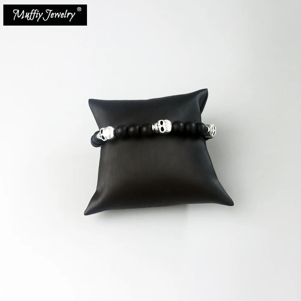 Браслет с бусинами в виде черного черепа из обсидиана стиле TMS браслет сделай сам