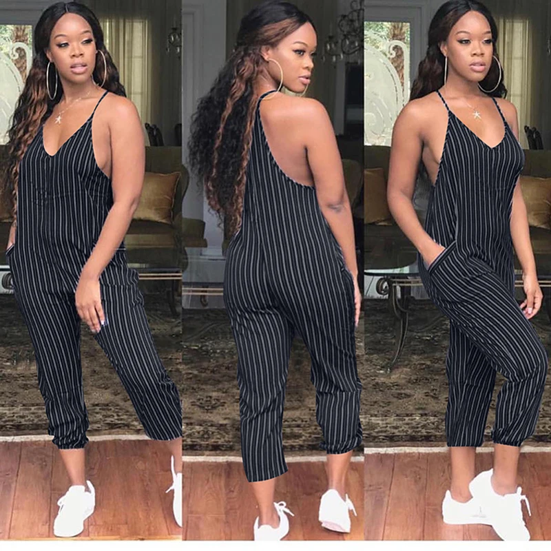 Облегающий женский комбинезон в полоску с открытой спиной модное сексуальное