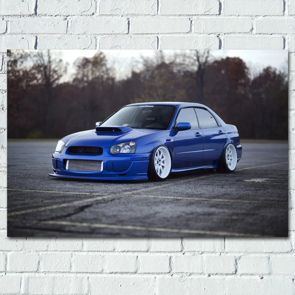 Плакаты и принты Subaru Impreza WRX STI синяя Тюнинг автомобиля белая Автомобильная