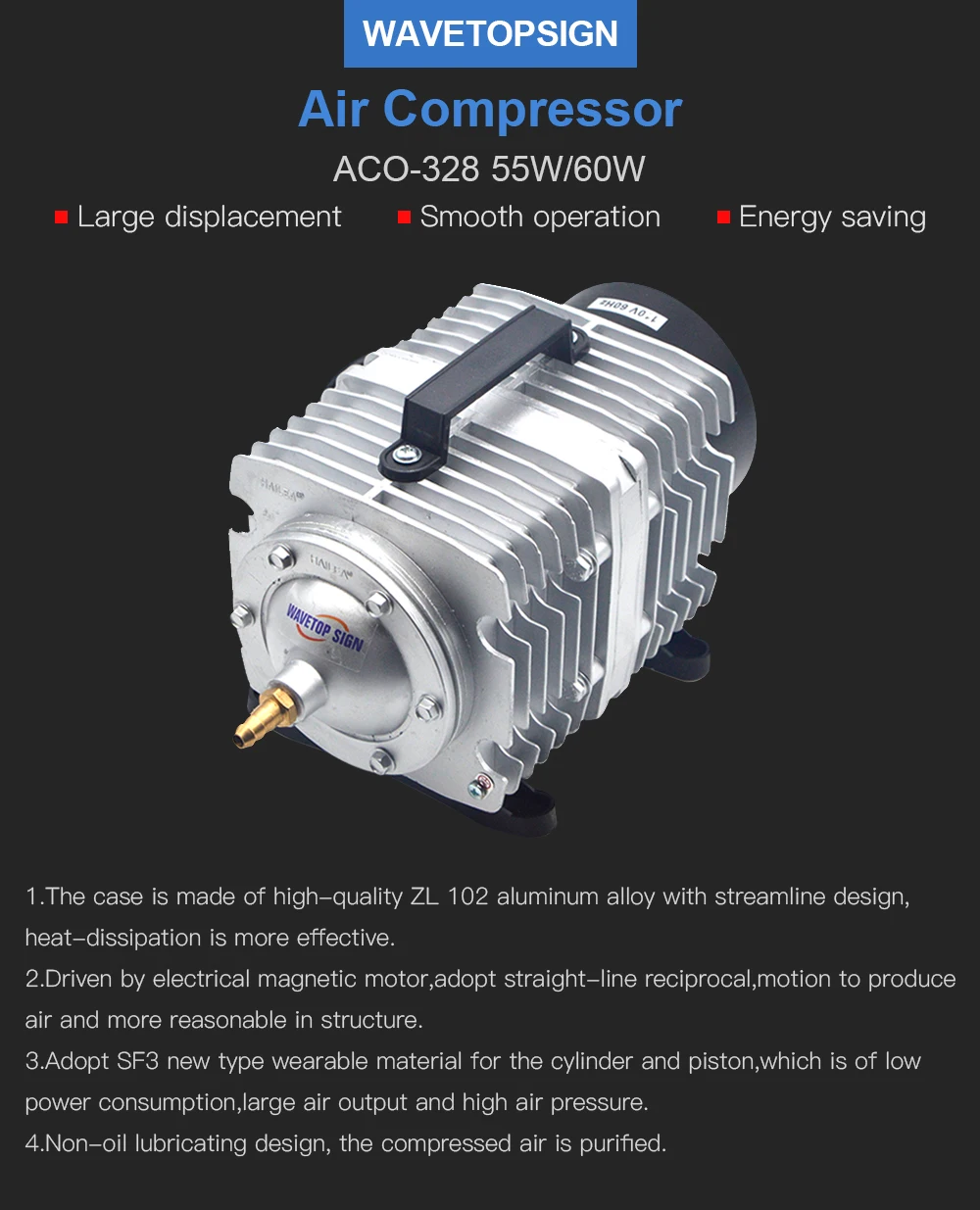 WaveTopSign воздушный компрессор ACO-328 55/60 Вт Электрический магнитный воздушный насос для CO2 лазерной гравировки и резки