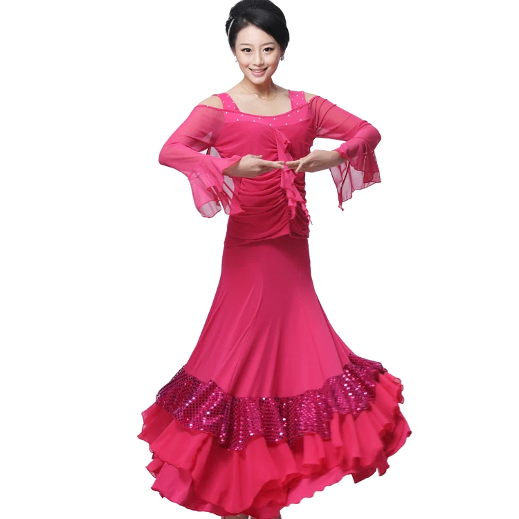 Новинка костюмы для бальных танцев большая юбка и рубашка с длинными рукавами